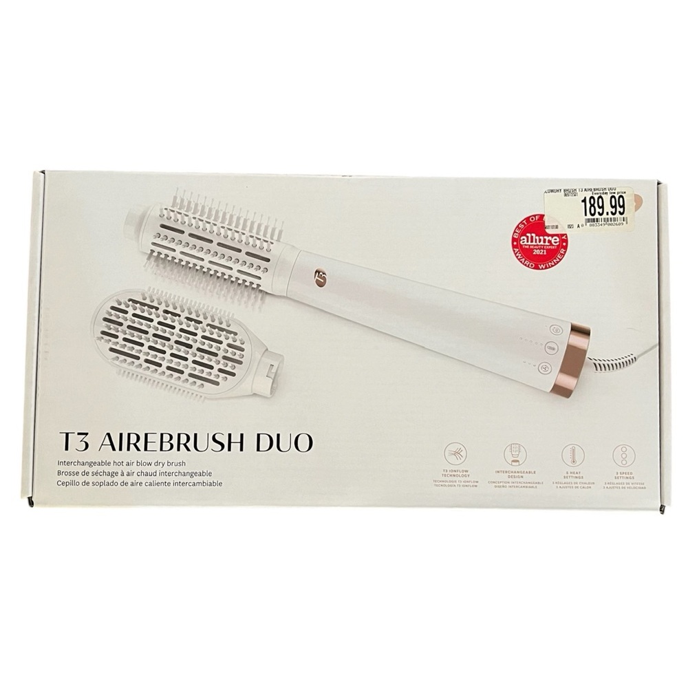NEW T3 AireBrush Duo Interchangeable Hot Air Volumizing Blow Dry Brush. NIB
